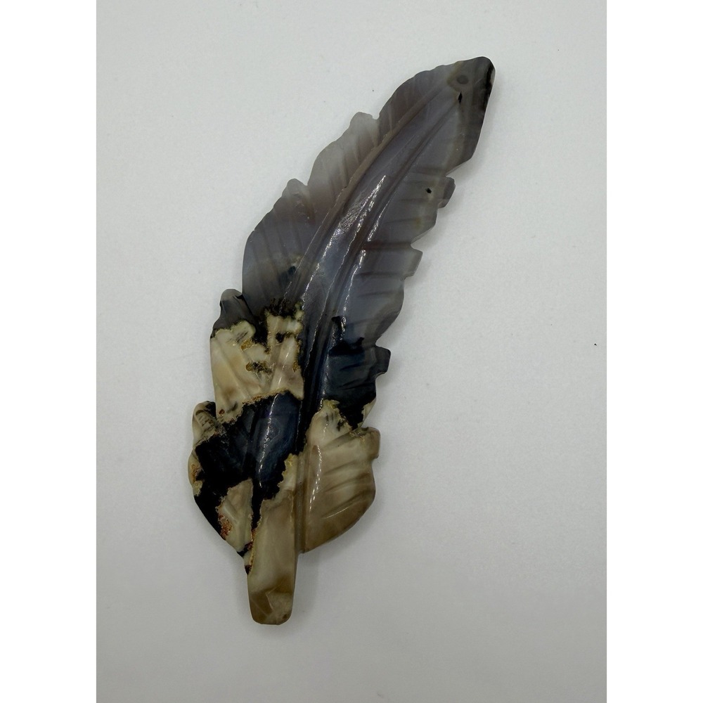Hand-Carved Volcanic Agate Feather (5.5"x1.5")‎